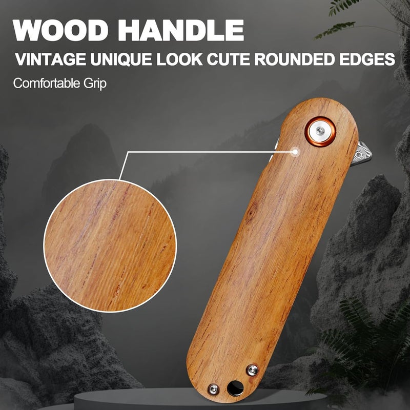 Zingbee Damascus Pocket Knife, 2.95" Damascus Steel Blade Pocket Knives & Folding Knives, Wooden Handles EDC Knife for Women Men - Image 4